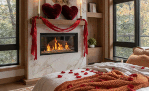 Wood fireplace in San Diego, CA.